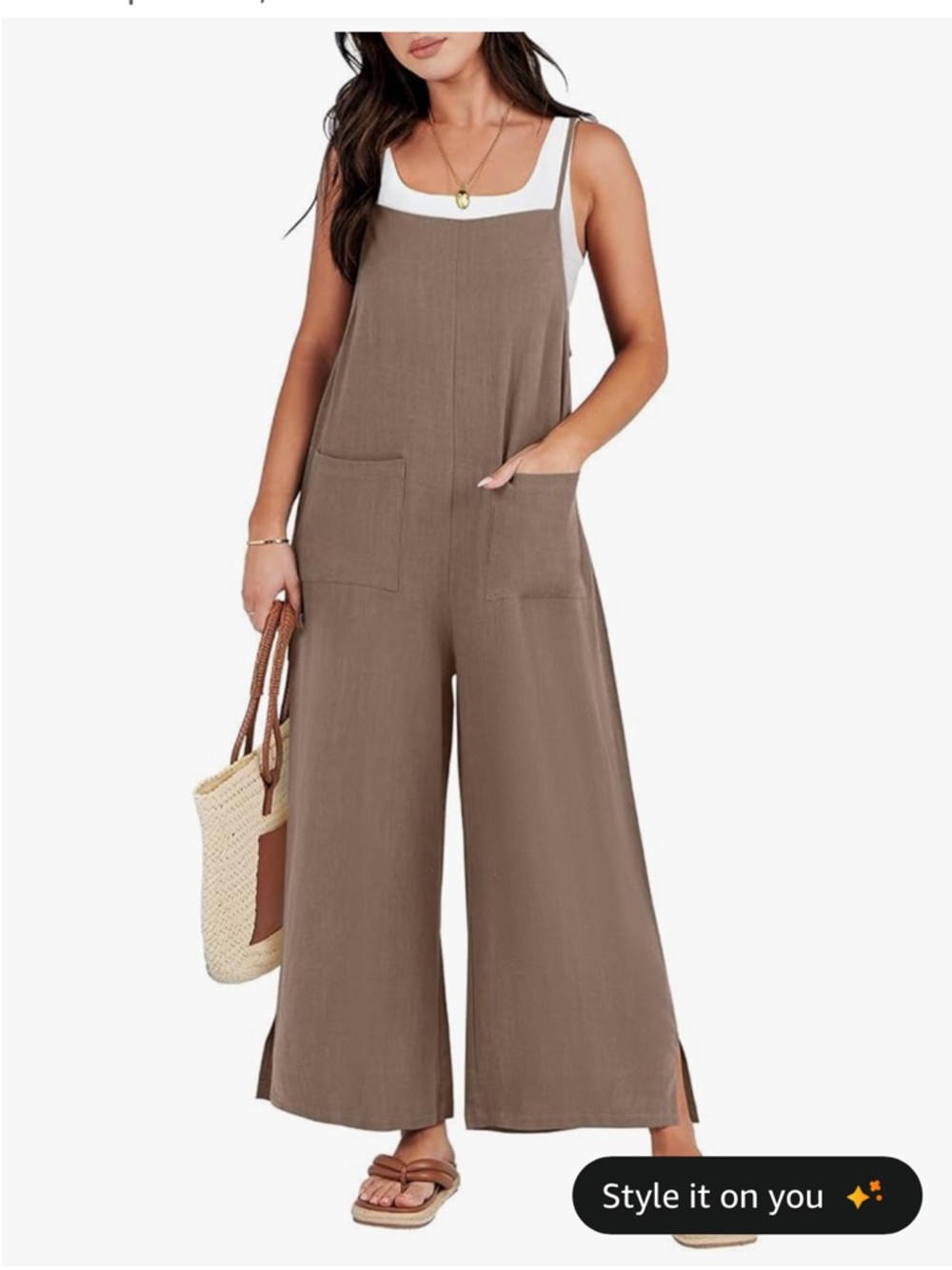 Sleeveless Wide-Leg Romper in Dusty Brown